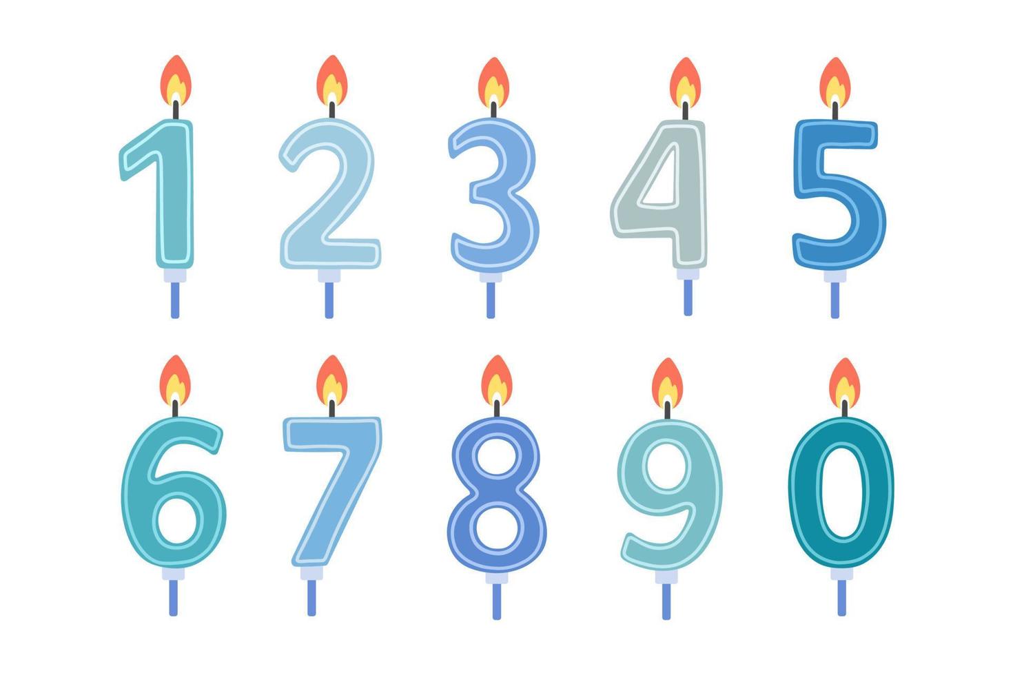 ensemble de nombres de bougies de joyeux anniversaire. couleur bleue. illustration vectorielle design plat. vecteur