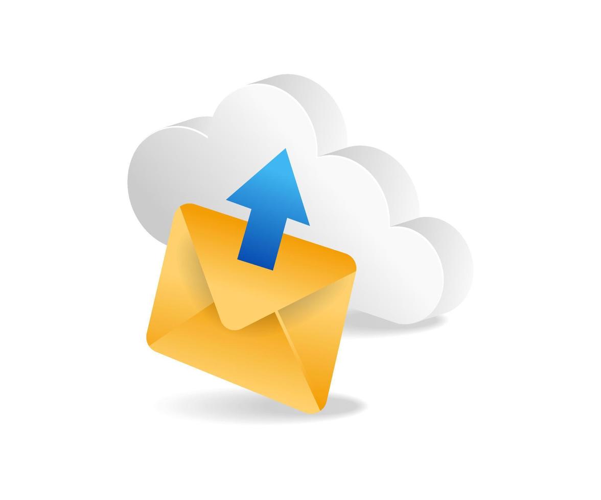 concept d'illustration 3d isométrique à plat d'envoi de données de courrier électronique au serveur cloud vecteur
