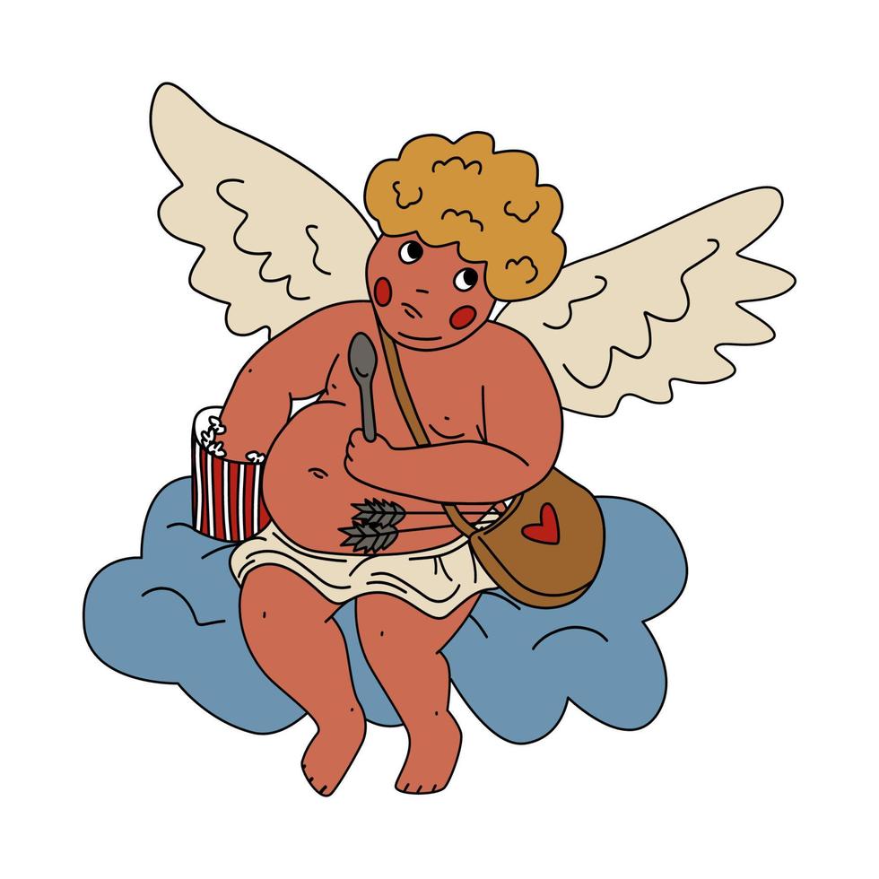 cupidon sceptique anti-saint valentin. illustration vectorielle dessinée à la main. vecteur