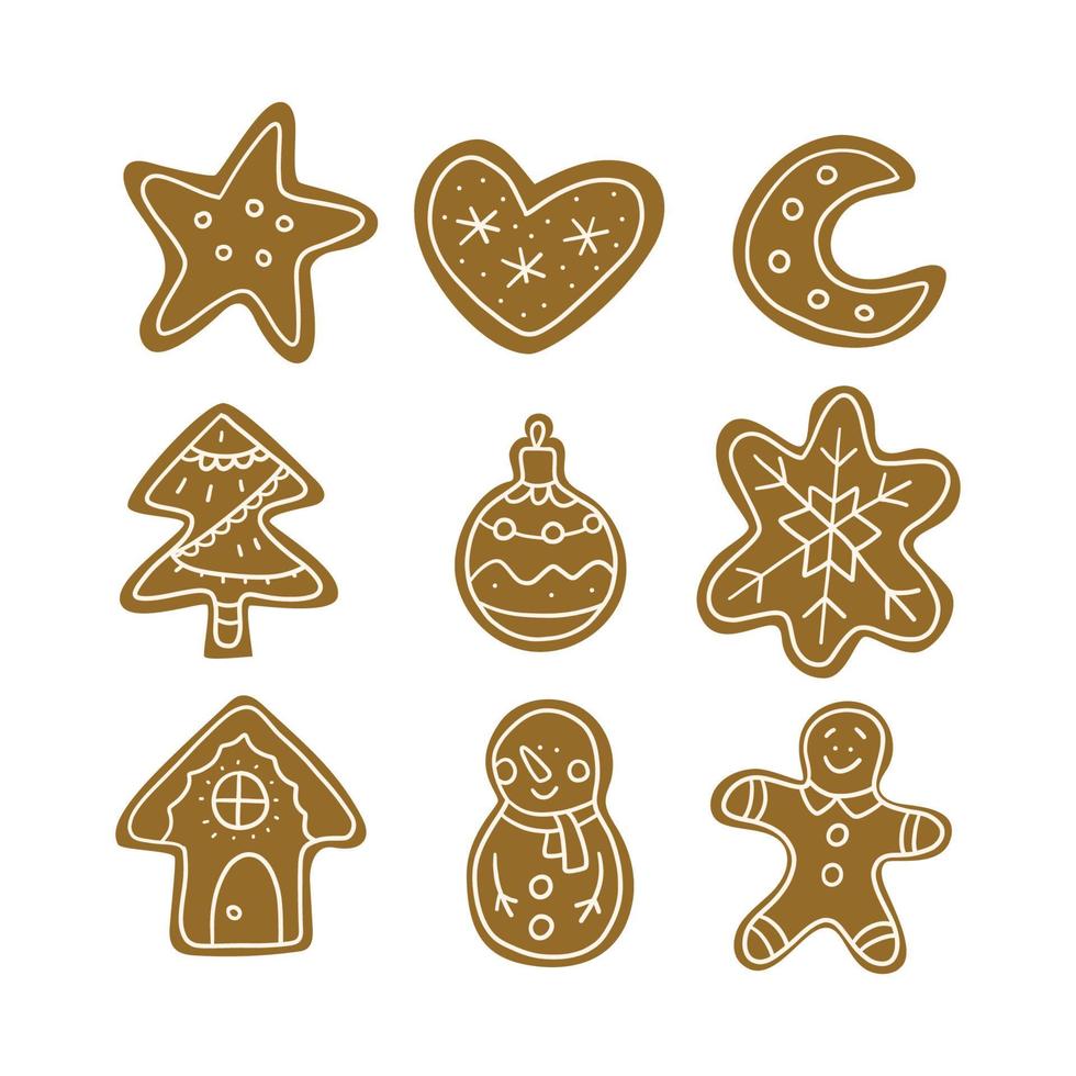 ensemble de biscuits au gingembre. clipart de biscuits de Noël. illustration vectorielle dessinée à la main. vecteur