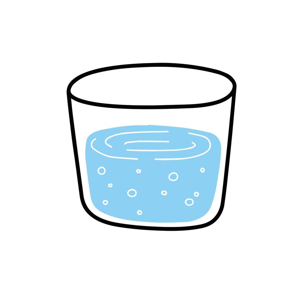 verre d'eau. gobelet liquide bleu. boisson rafraîchissante. dessin animé de contour de doodle. illustration moderne à la mode vecteur