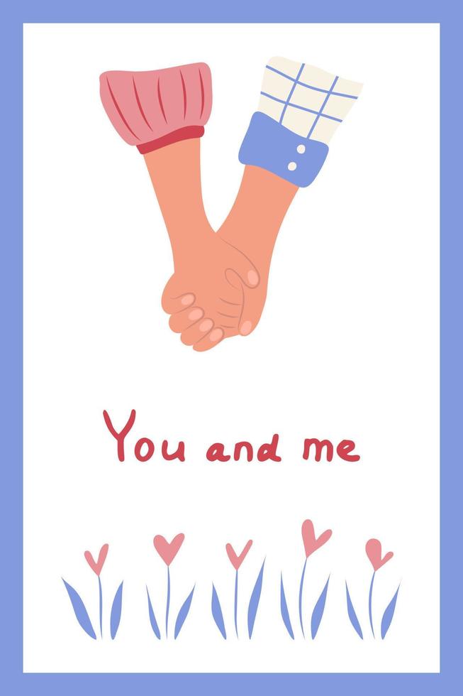 couple de carte de saint valentin main dans la main. illustration vectorielle vecteur