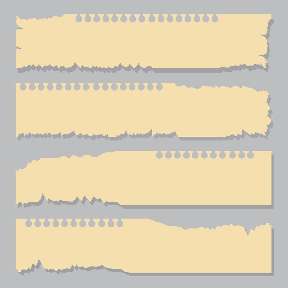 conception de pages déchirées. notes de papier déchirées bords déchirés avec du ruban adhésif, bloc-notes de vecteur papeterie de couleur réaliste papier mémo vierge