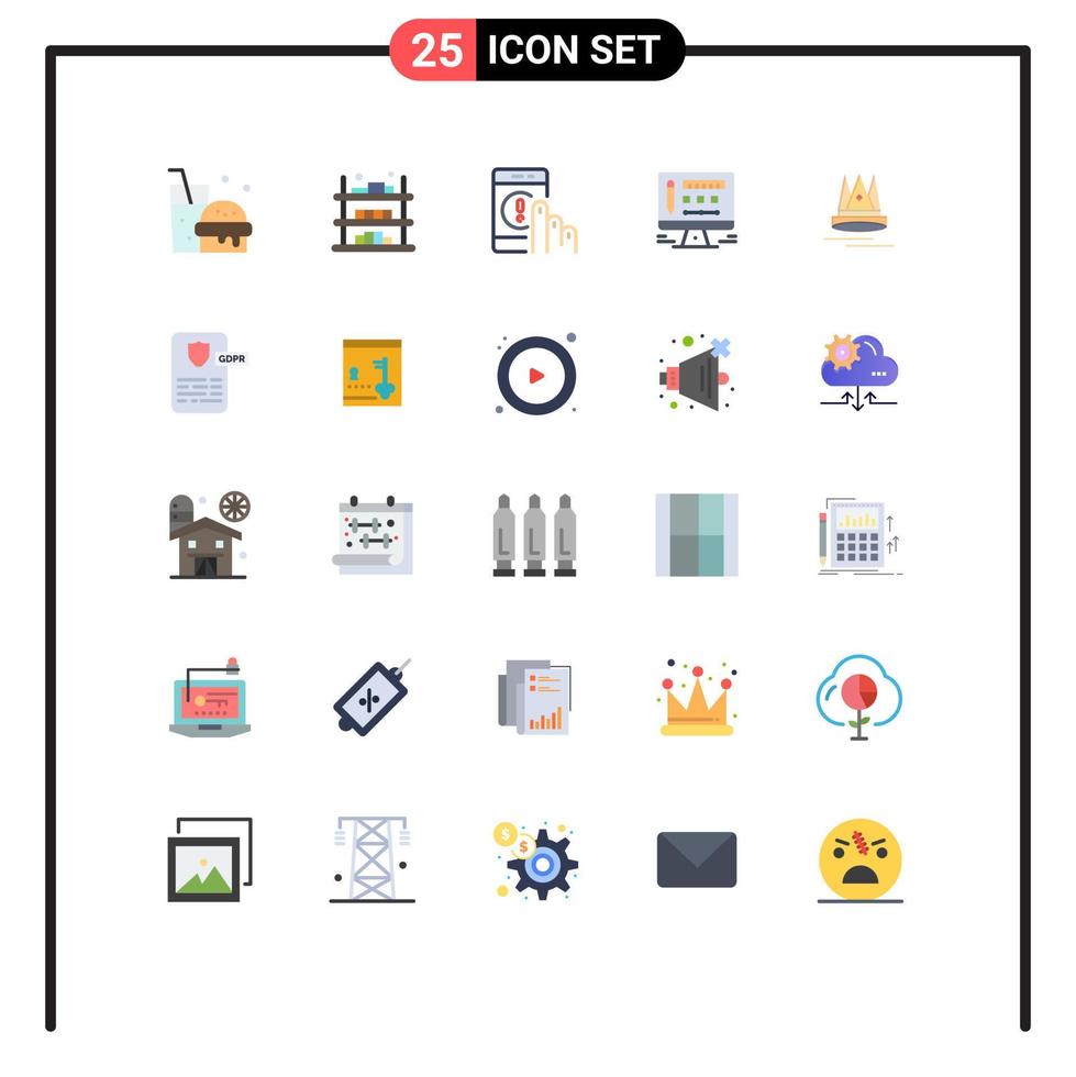 interface mobile couleur plate ensemble de 25 pictogrammes de conception de contenu cliquez sur écran téléphone éléments de conception vectoriels modifiables vecteur