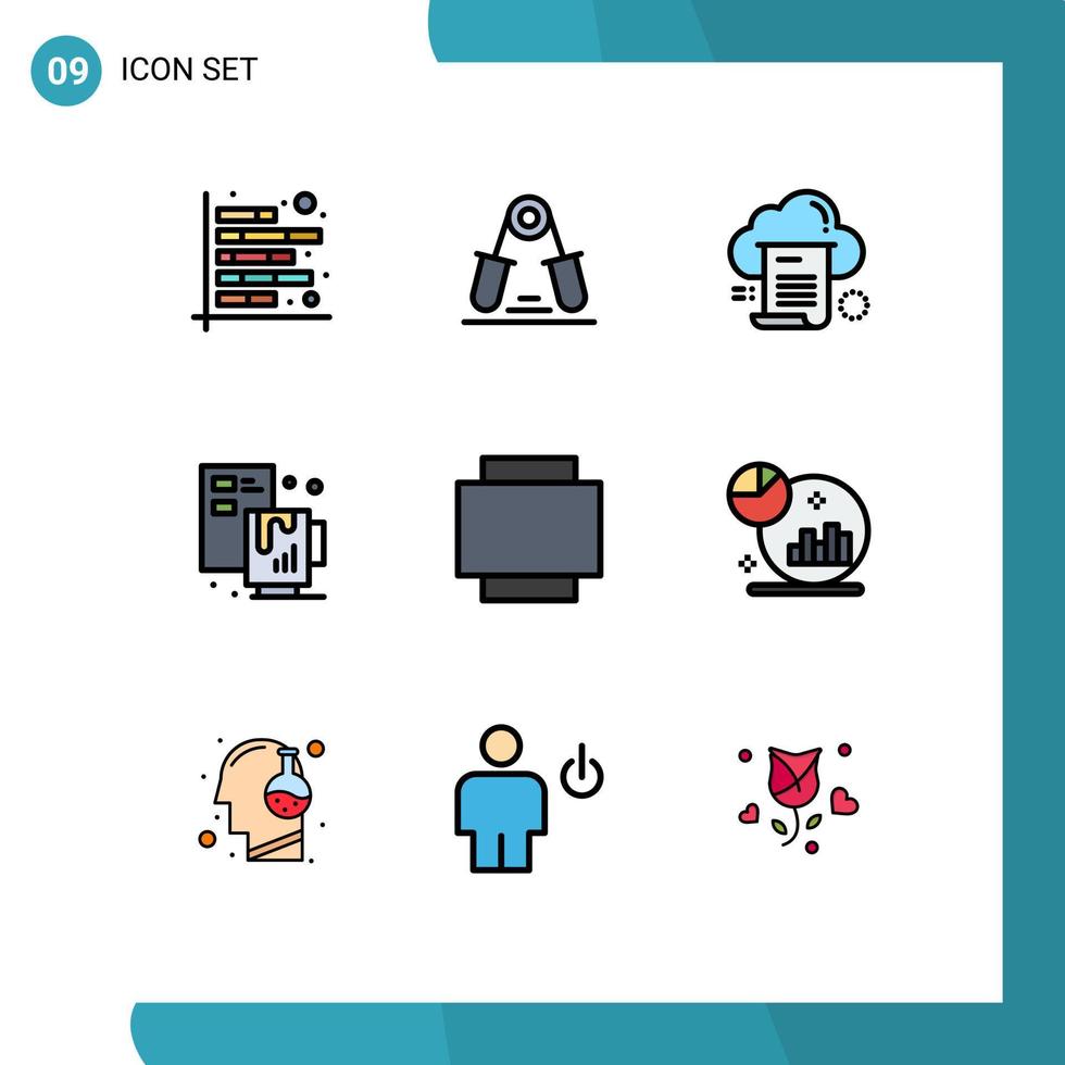 groupe de 9 signes et symboles de couleurs plates remplies pour le café exercice créatif document informatique éléments de conception vectoriels modifiables vecteur