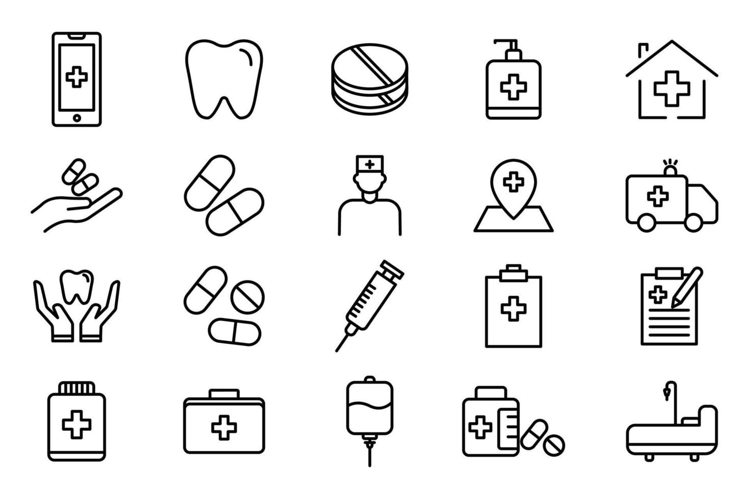 jeu d'icônes d'illustration médicale et de soins de santé. style d'icône de ligne. conception de vecteur simple modifiable