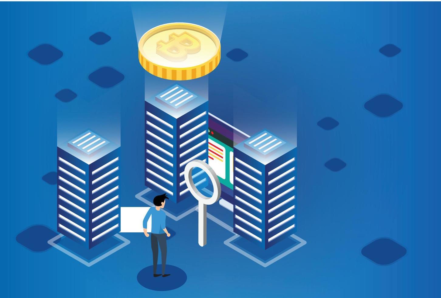 illustration d'extraction de bitcoin intelligente isométrique. adapté aux diagrammes, infographies, illustrations de livres, ressources de jeu et autres ressources graphiques vecteur