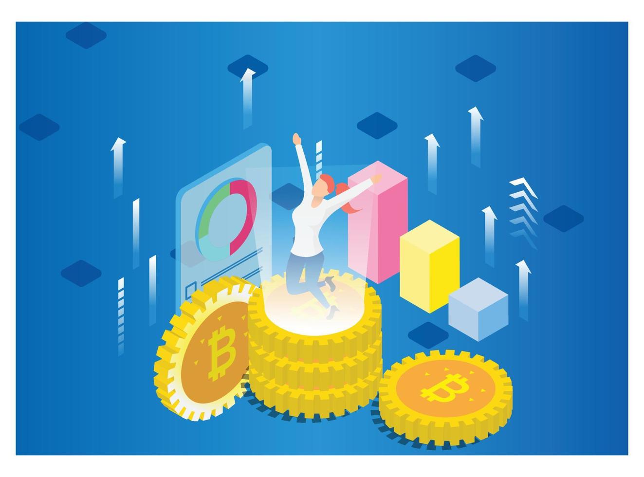 isométrique 3d célébrant le succès dans la réalisation de l'objectif de vente. illustration isométrique vectorielle adaptée aux diagrammes, infographies et autres éléments graphiques vecteur