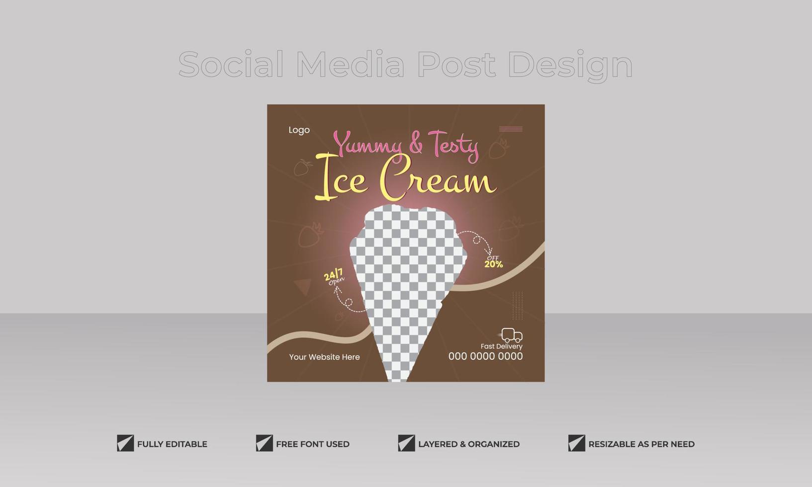 modèle de publication carrée de médias sociaux de crème glacée et de restaurant testy vecteur