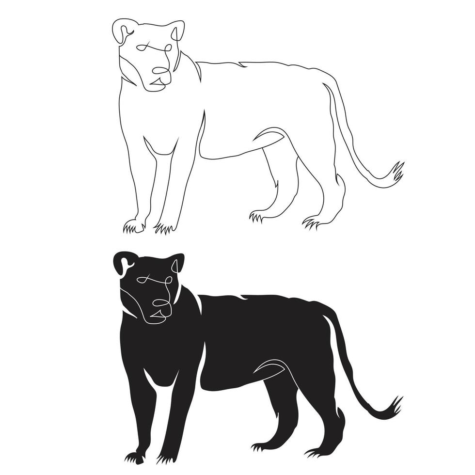 style de dessin d'art de ligne côté lion, le croquis de lion linéaire noir isolé sur fond blanc, la meilleure illustration vectorielle de lion. vecteur