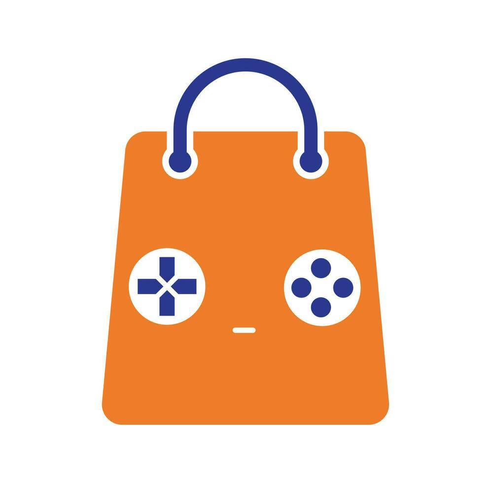 logo vectoriel de la boutique de jeux. motif. conception vectorielle d'icône de joystick de combinaison de sac à provisions.