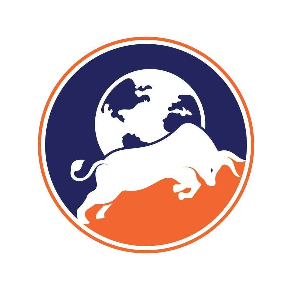 conception d'icône de logo de vecteur de taureau de globe. vecteur d'icône de conception de logo de mot et de taureau.