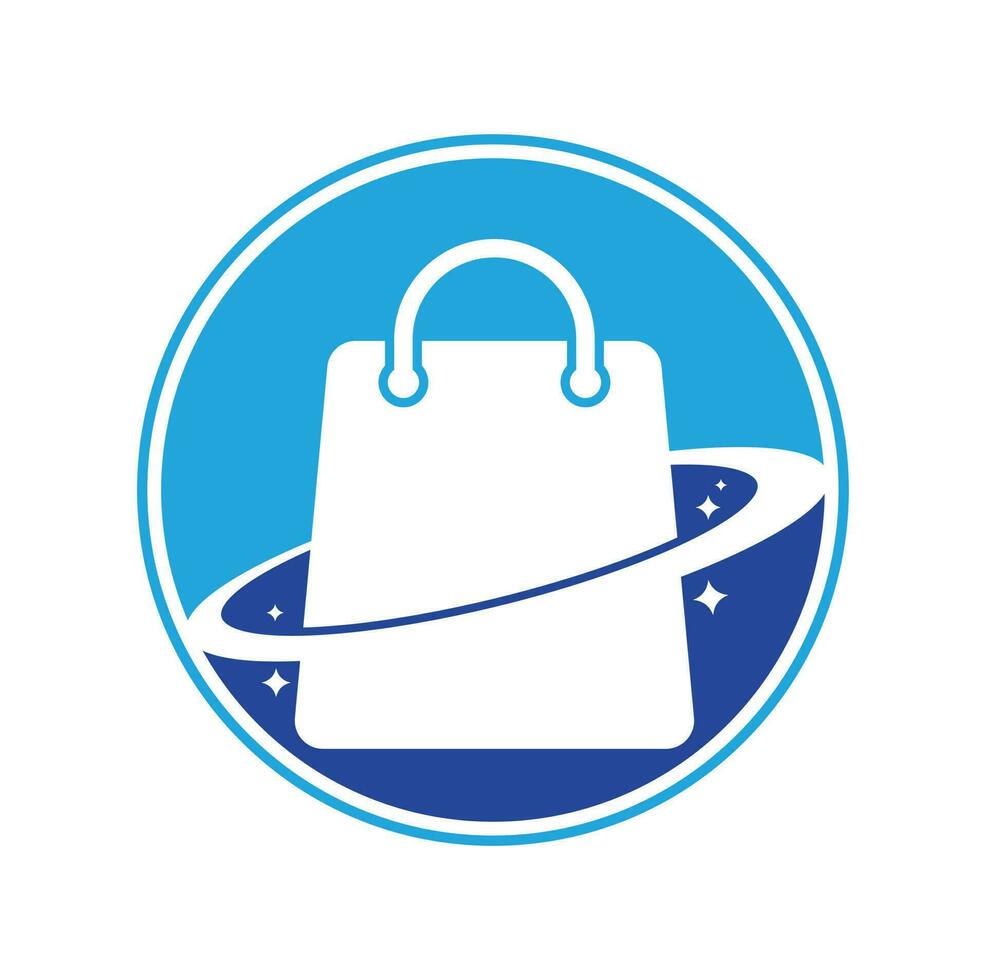 conception de modèle de logo de boutique de planète. modèle de conception de logo vectoriel de sac à provisions galaxy.