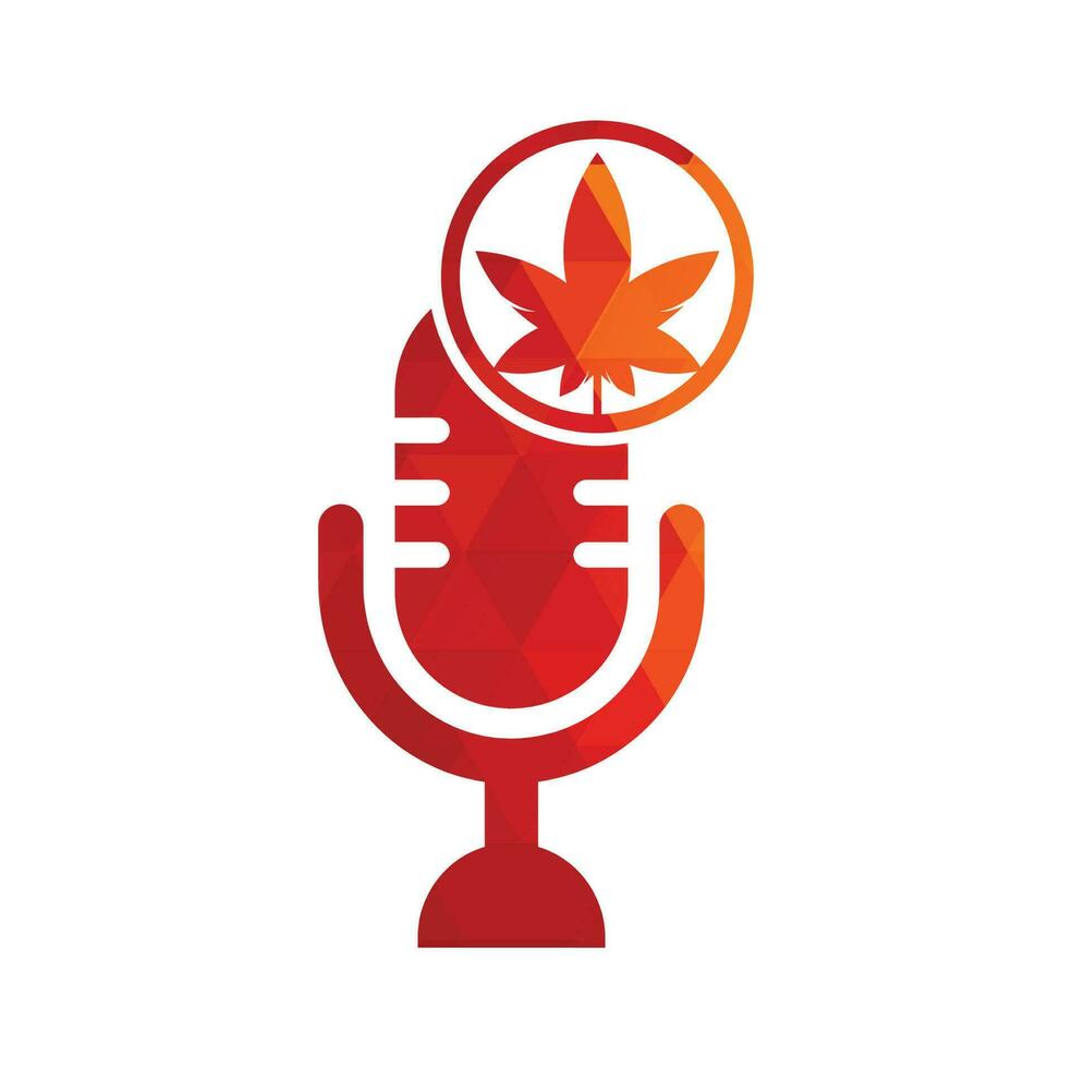 création de logo vectoriel de podcast de cannabis. logo podcast avec modèle de vecteur de feuille de cannabis.