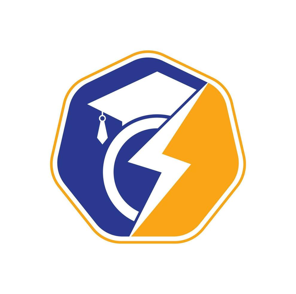 modèle de logo vectoriel étudiant flash. logo de l'éducation avec chapeau de graduation et icône de tonnerre.