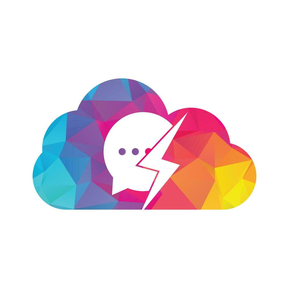 tonnerre chat nuage forme concept logo design icône vecteur. chat à bulles avec vecteur de modèle de logo d'icône de boulon de tonnerre