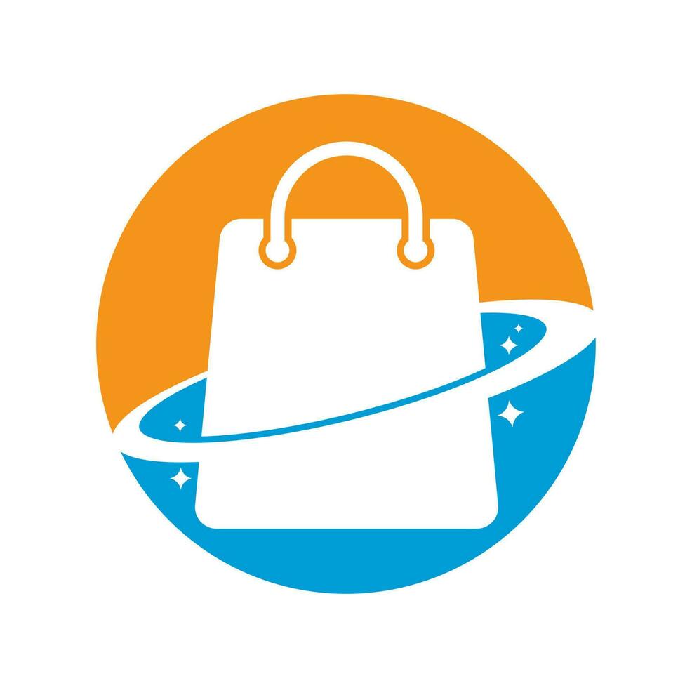 conception de modèle de logo de boutique de planète. modèle de conception de logo vectoriel de sac à provisions galaxy.