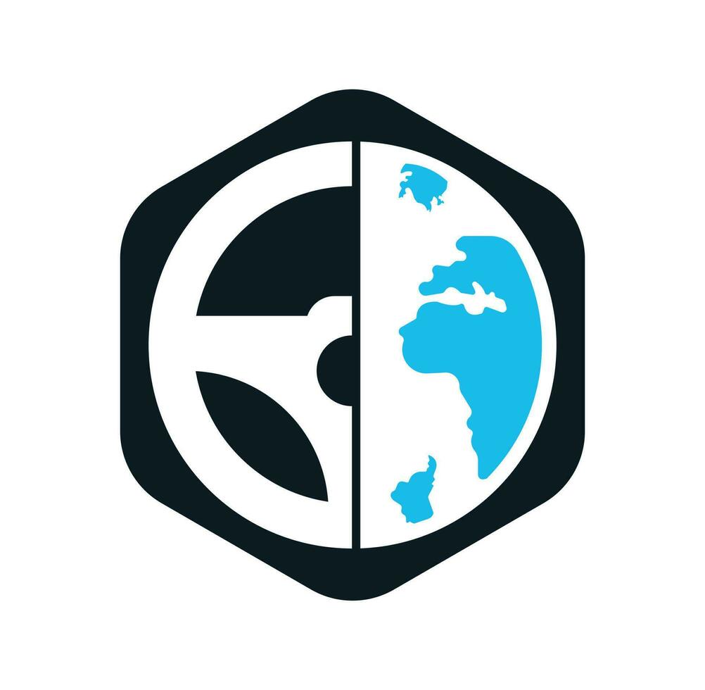 conduire la conception de logo vectoriel mondial. volant et symbole ou icône du monde.
