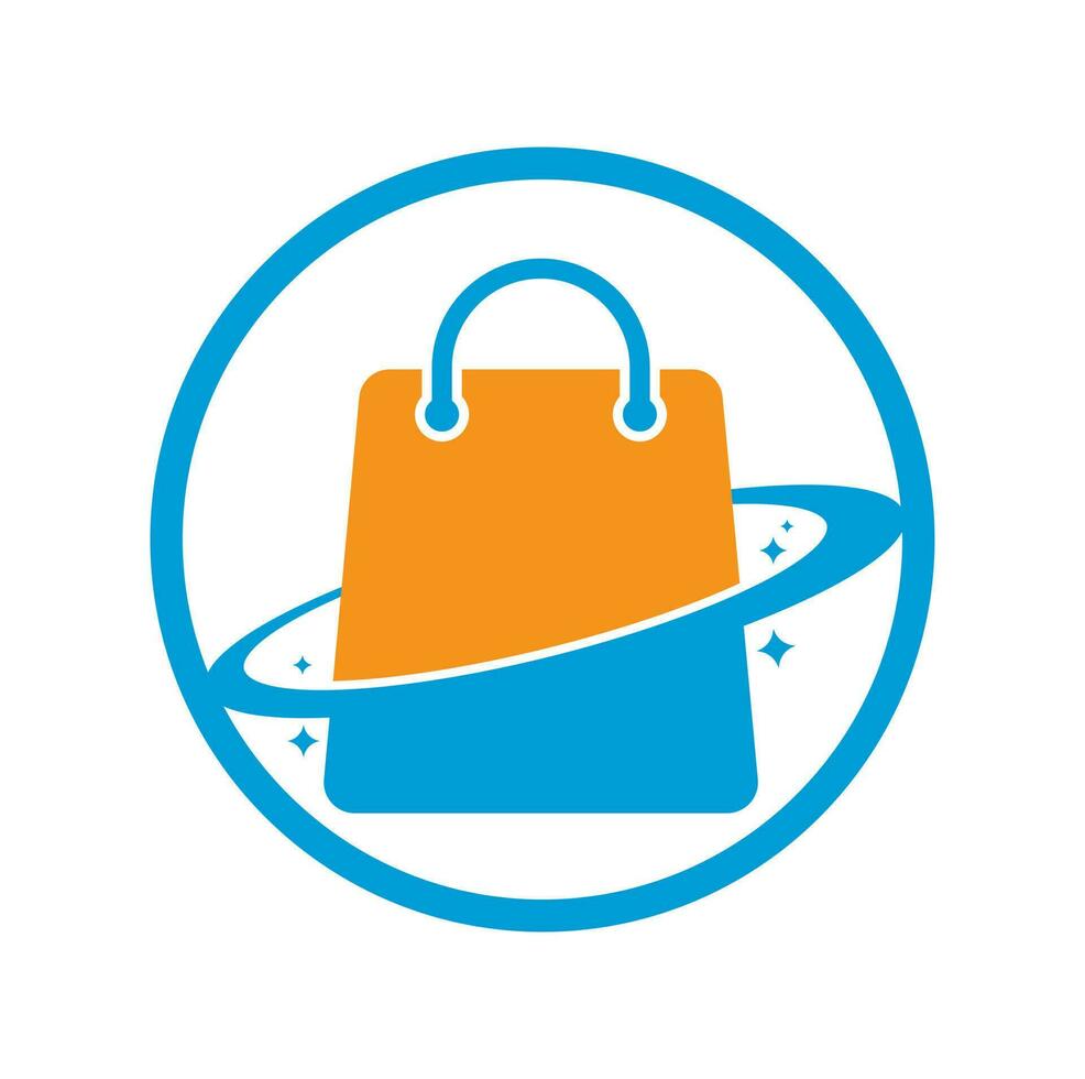 conception de modèle de logo de boutique de planète. modèle de conception de logo vectoriel de sac à provisions galaxy.