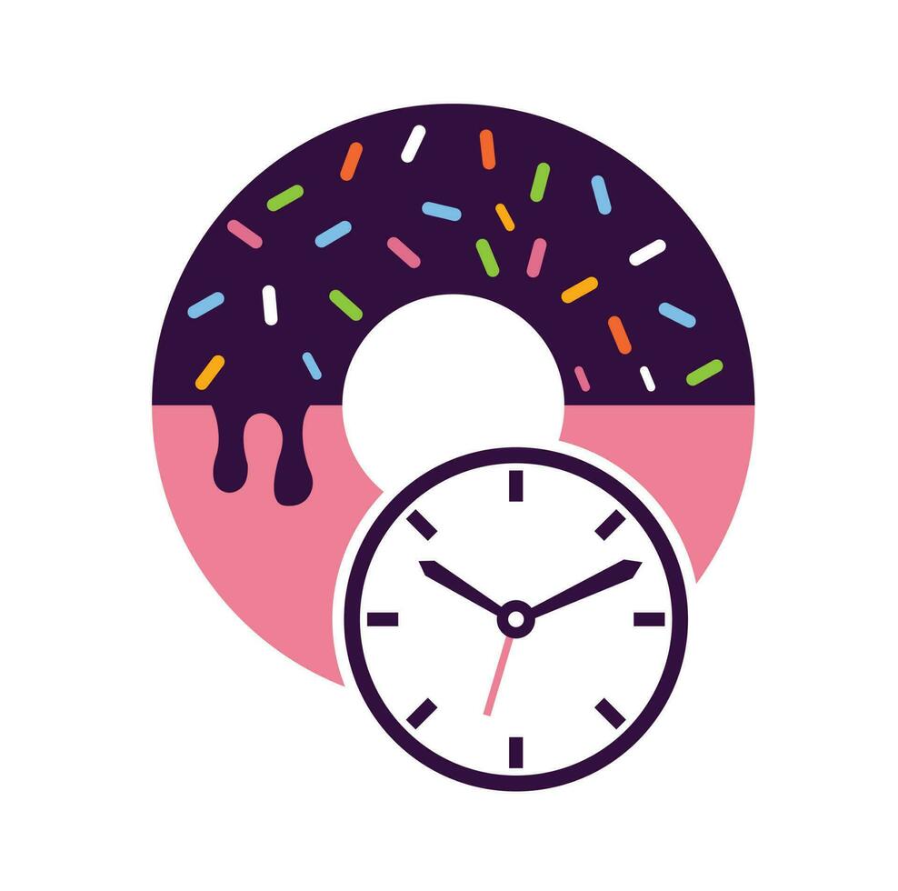 modèle de logo de temps de beignet. vecteur de modèle d'icône de logo d'horloge et de beignet.