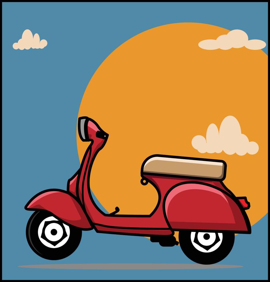 scooter rouge avec soleil orange vecteur