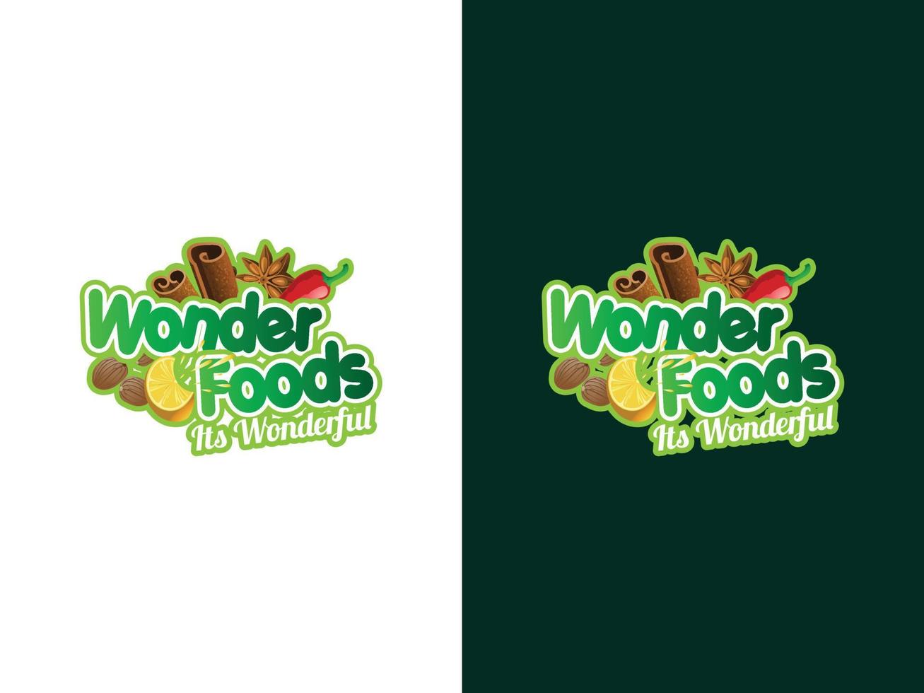 wonder food logo design restaurant et logo de l'emballage alimentaire vecteur