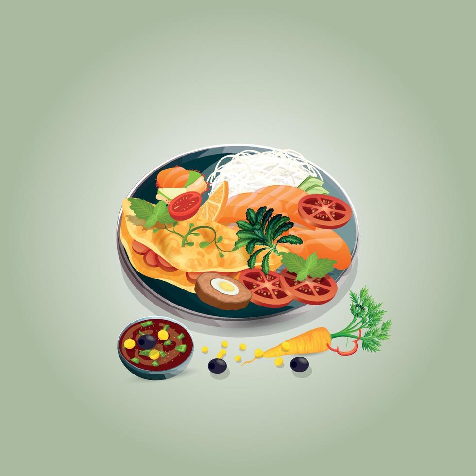 aliments sains et restaurants traditionnels, cuisine, menu, illustration vectorielle vecteur