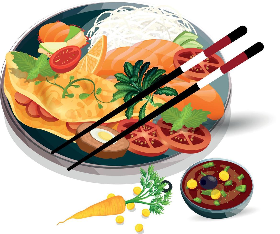 aliments sains et restaurants traditionnels, cuisine, menu, illustration vectorielle vecteur