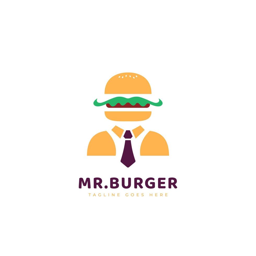 logo mr burger, logo burger avec vêtements formels et icône d'illustration de style dessin animé cravate vecteur