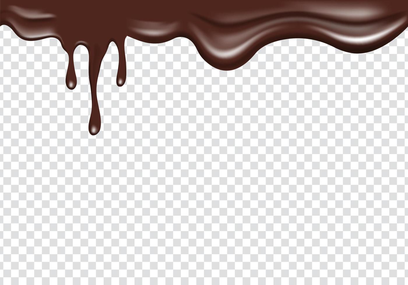 liquide de chocolat réaliste qui s'écoule de la bordure supérieure. cadre de bordure supérieure décoration de gouttes de fusion de chocolat vecteur