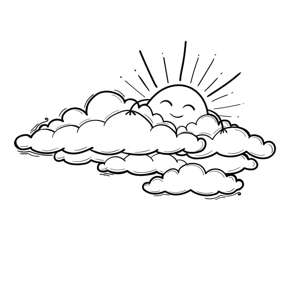 dessin de soleil et de nuage dans le style de contour de gravure. illustration vectorielle vecteur