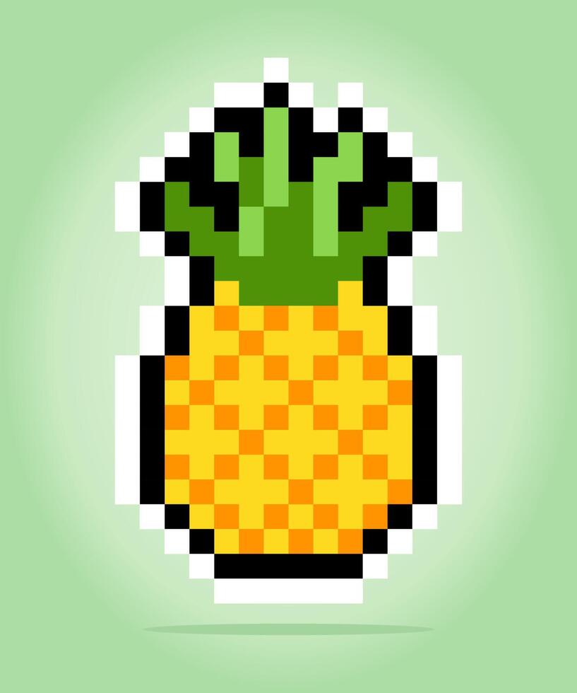 Pixel 8 bits d'ananas. fruits pour les actifs de jeu et les motifs de point de croix dans les illustrations vectorielles. vecteur