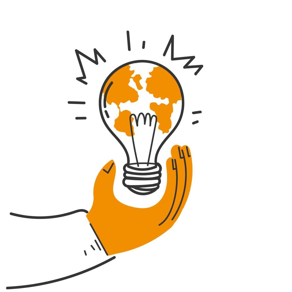 main dessinée doodle ampoule globe concept icône illustration vecteur