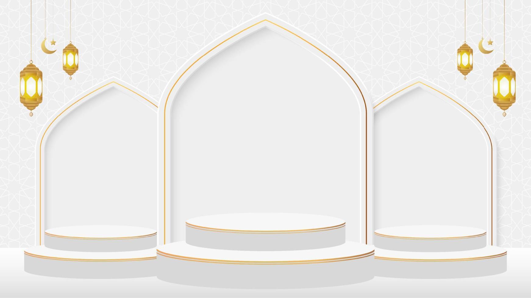 ramadan et eid podium islamique 3d fond de bannière de vente d'affichage de produit, publication de médias sociaux de vente de ramadan vecteur