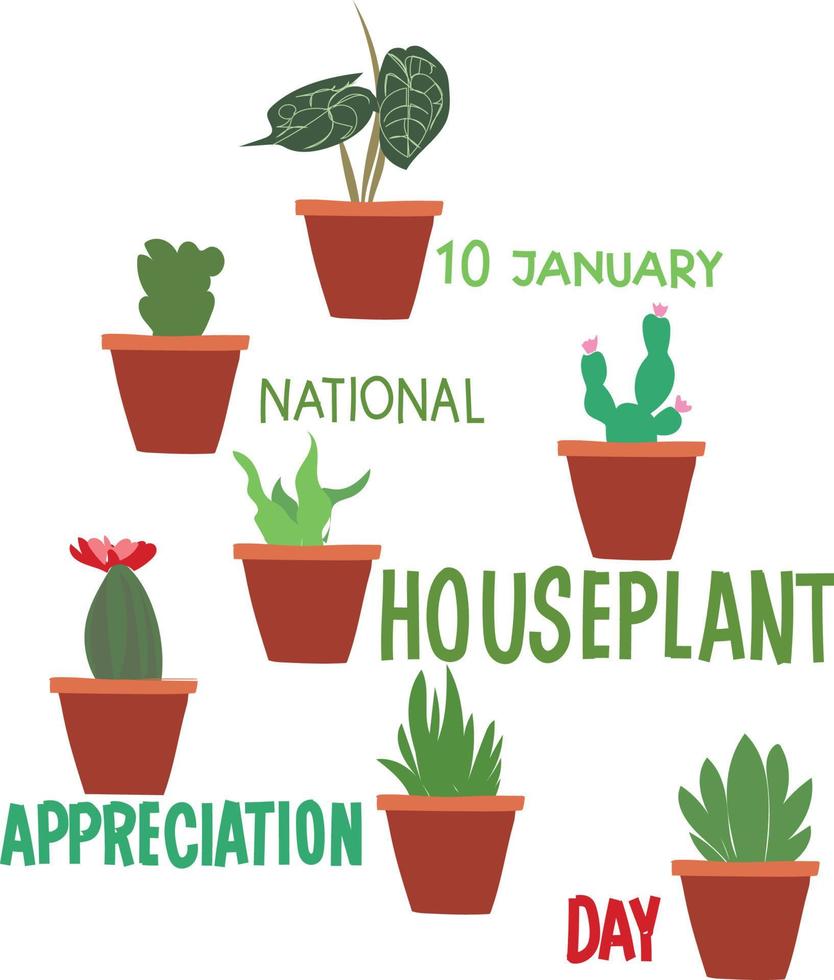 le 10 janvier est l'illustration vectorielle de la journée nationale d'appréciation des plantes d'intérieur. vecteur