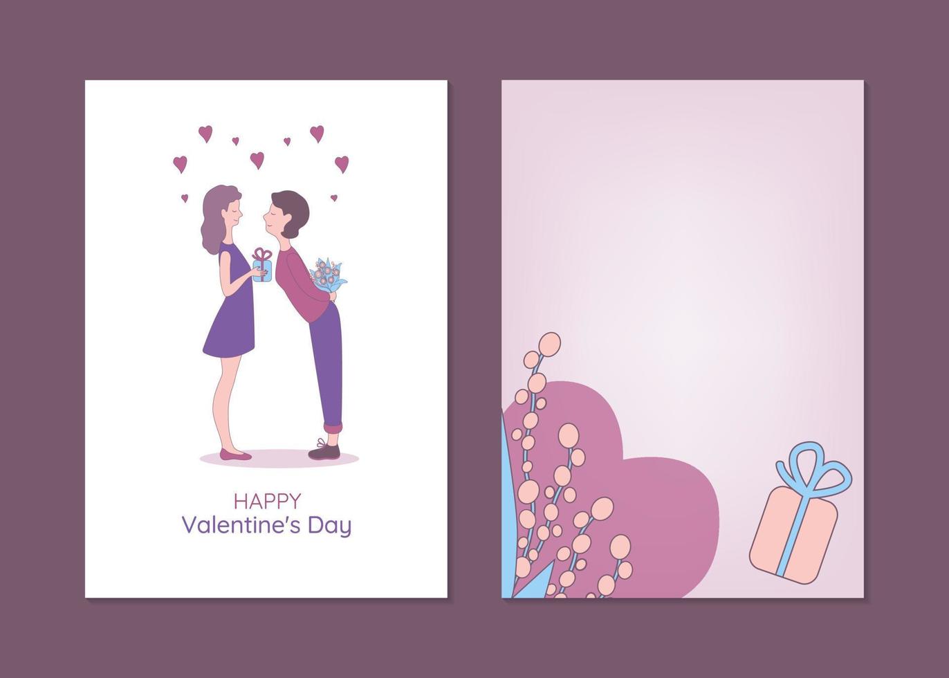 modèles de cartes de voeux saint valentin avec des personnes lgbtq. illustration vectorielle dessinée à la main d'un couple de lesbiennes échangeant des cadeaux. vecteur