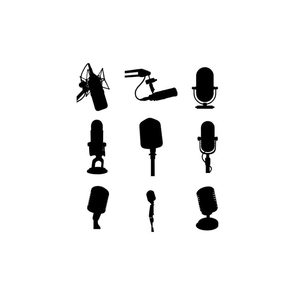 collection de jeu de silhouette de microphone podcast vecteur