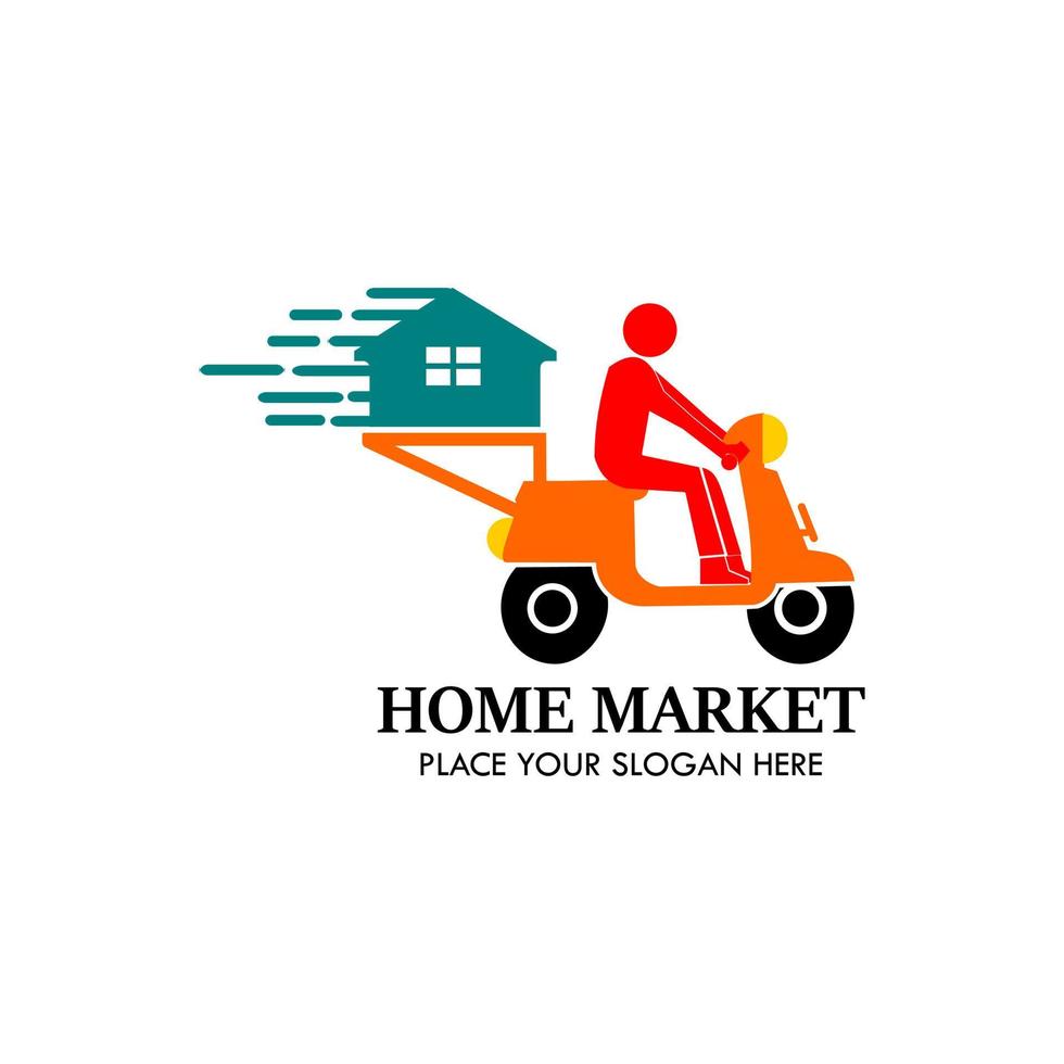 illustration de modèle de conception de logo de livraison sur le marché intérieur. il y a moto et maison vecteur