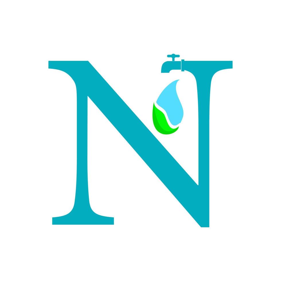 lettre n avec goutte d'eau et illustration de modèle de logo de plomberie vecteur