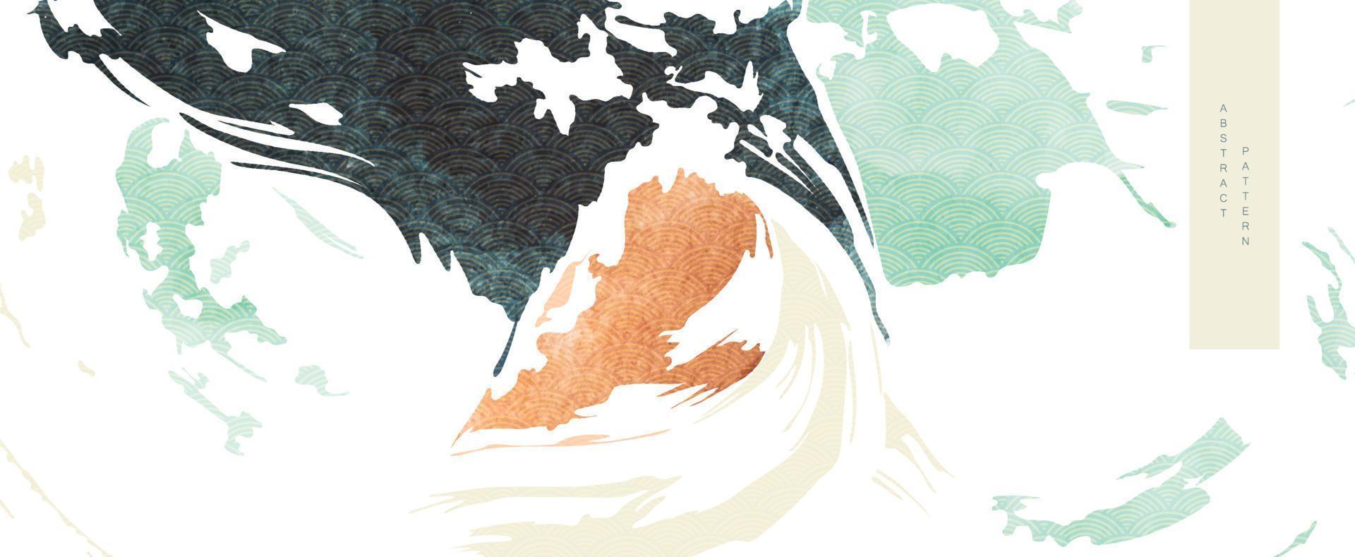 arrière-plan abstrait dans un style oriental. bannière du nouvel an chinois. texture aquarelle avec vecteur de motif japonais. formes ondulées dans un modèle oriental. conception d'aménagement de montagne.