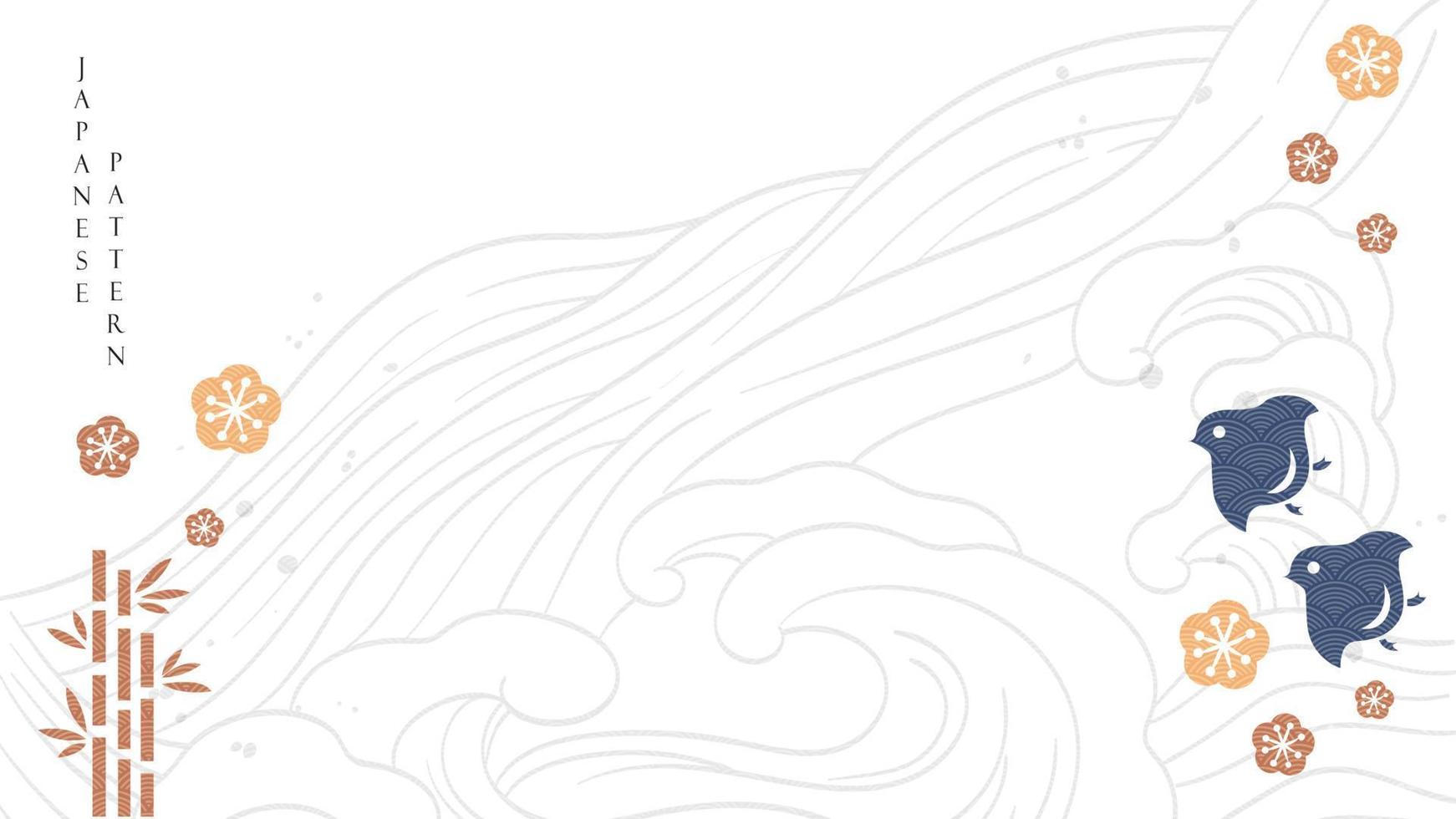 fond de vague dessiné main japonais avec vecteur de décoration icône traditionnelle asiatique. conception de bannière de courbe géométrique avec des éléments d'art abstrait dans un style vintage.