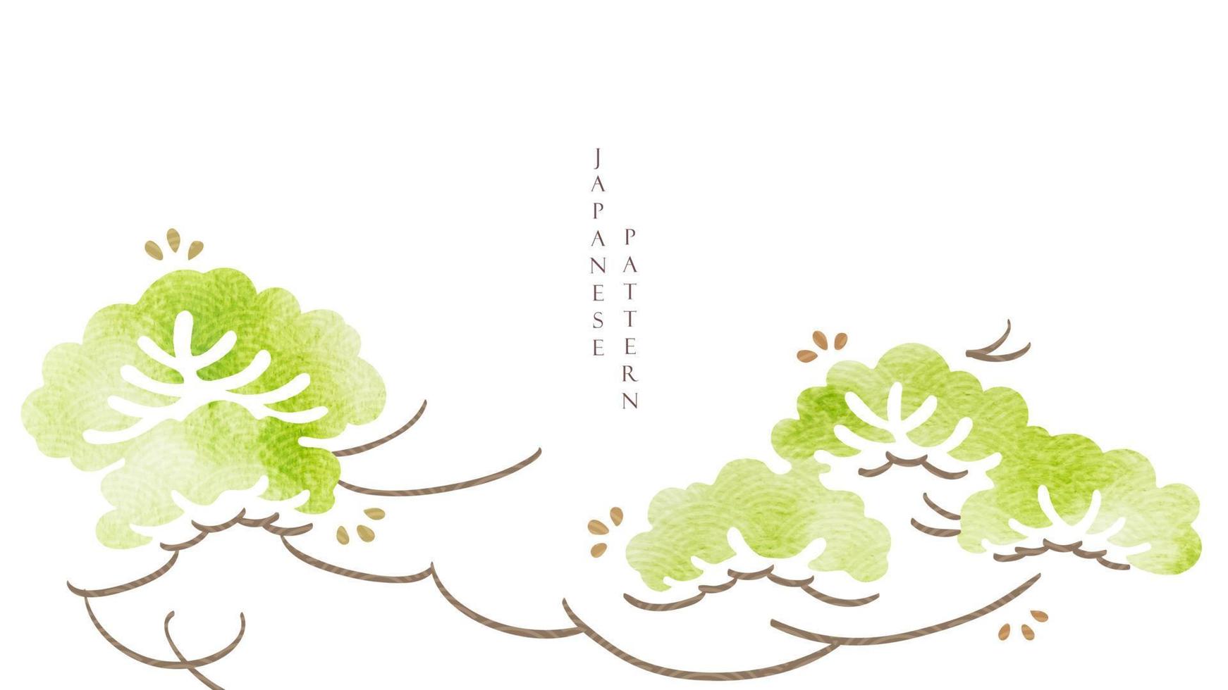 arrière-plan japonais avec vecteur de décoration de bonsaï. conception de bannière de paysage naturel avec motif de vague japonais dans un style vintage.