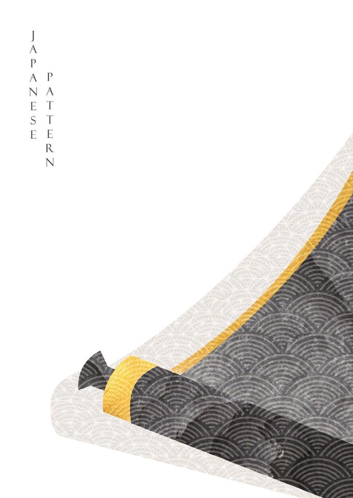 fond chinois avec vecteur de texture or et noir. conception de bannière de papier à rouler oriental avec motif japonais dans un style vintage.