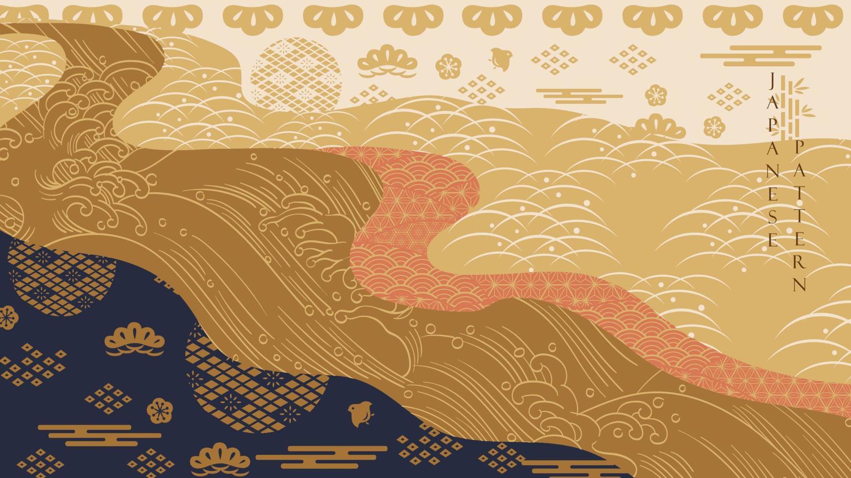 motif japonais avec vecteur de fond traditionnel asiatique. conception de bannière de vague dessinée à la main orientale avec des éléments d'art abstrait dans un style vintage. éléments de ligne.