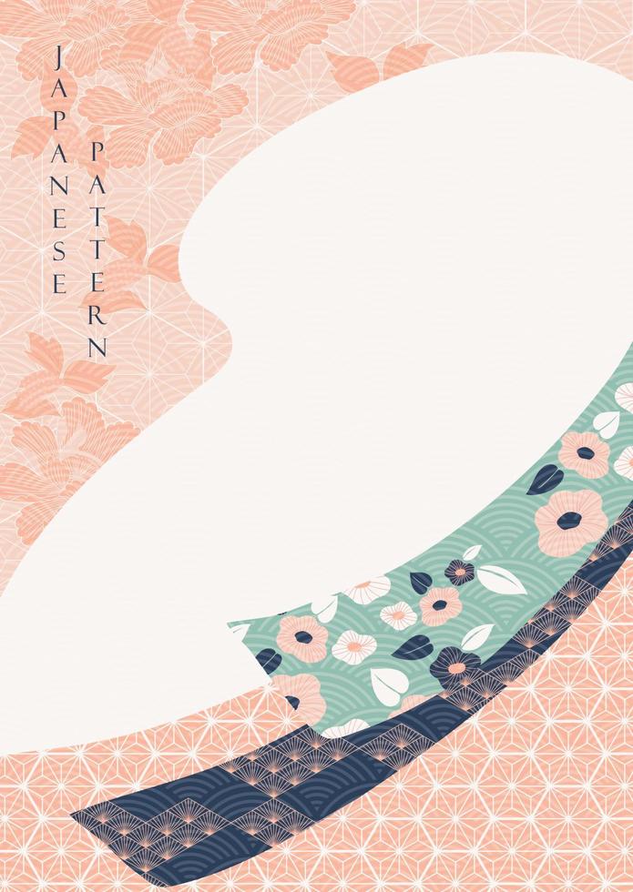 motif japonais avec vecteur de fond géométrique. décoration de ruban avec des éléments de ligne dans un style vintage. illustration de fleur de pivoine.