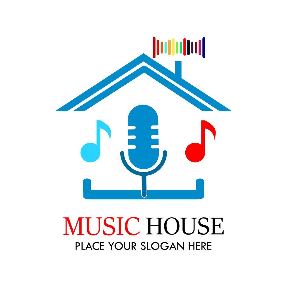 illustration de modèle de conception de logo de maison de musique. il y a de la musique maison, des podcasts et des symboles. c'est bon pour le domaine de la musique, le divertissement, etc. vecteur