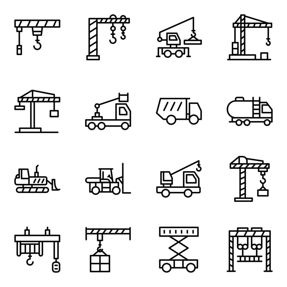 pack d'icônes linéaires de grues vecteur