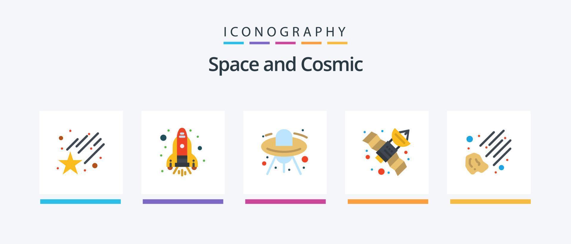 pack d'icônes espace plat 5 comprenant. espacer. espacer. météorite. espacer. conception d'icônes créatives vecteur