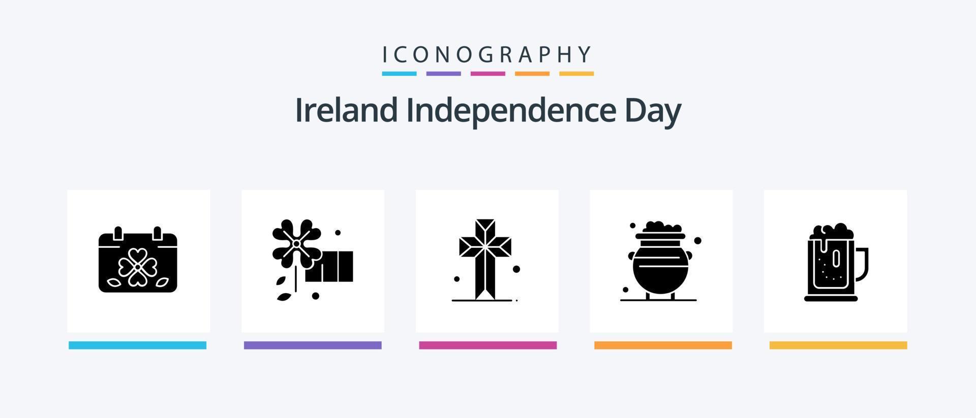 pack d'icônes glyphe 5 de la fête de l'indépendance de l'irlande, y compris la fête de l'alcool. métal. cathédrale. chance. fortune. conception d'icônes créatives vecteur