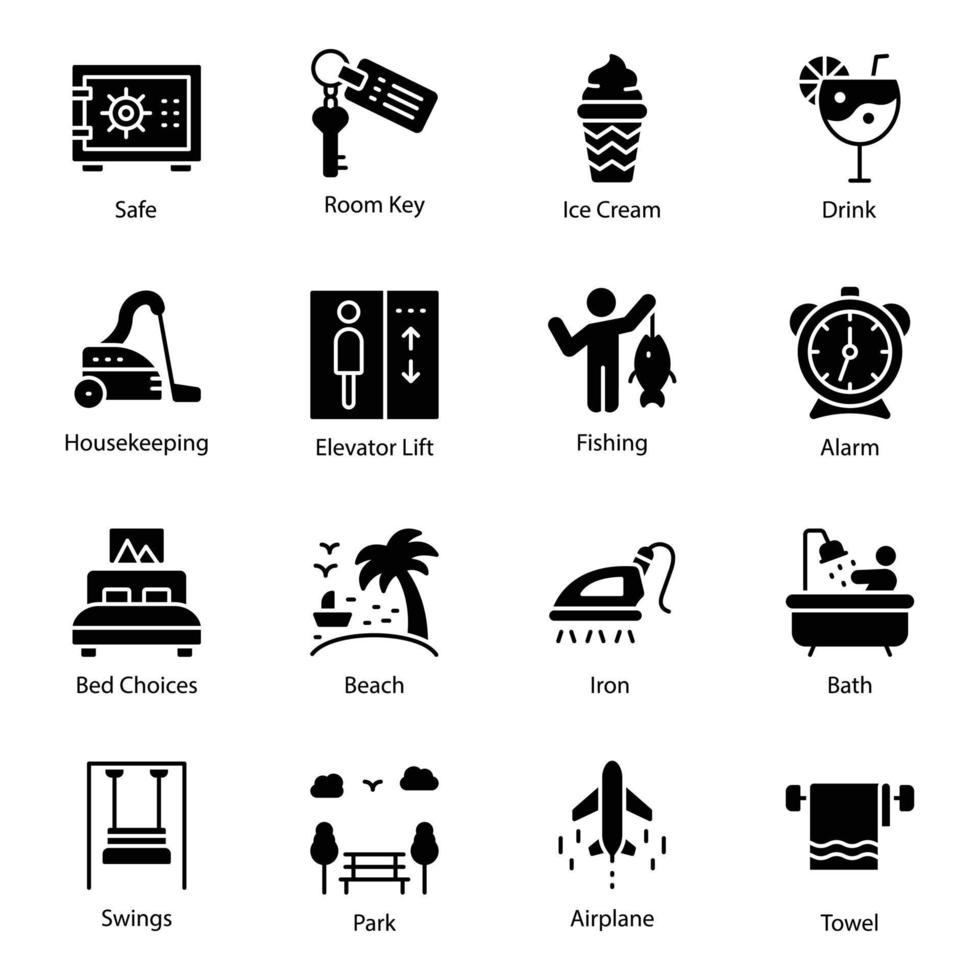 pack d'icônes vectorielles de glyphe de voyage et de tourisme vecteur